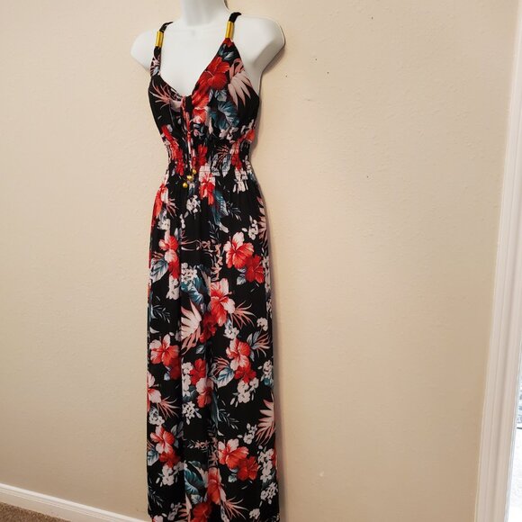 JinseMingxia Dresses & Skirts - Women's Casual Sleeveless Smoked Floral Print maxi Dress Size L.